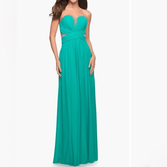 La Femme Dresses & Skirts - La Femme Stunning Beaded Strapless Mesh & Jersey Gown Size 4 NEW Spearmint Dress